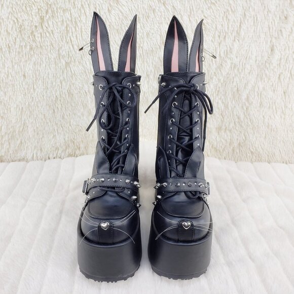 Chunky Platform Goth Punk Kitty Kat Bunny Ankle Boots - Picture 5 of 15